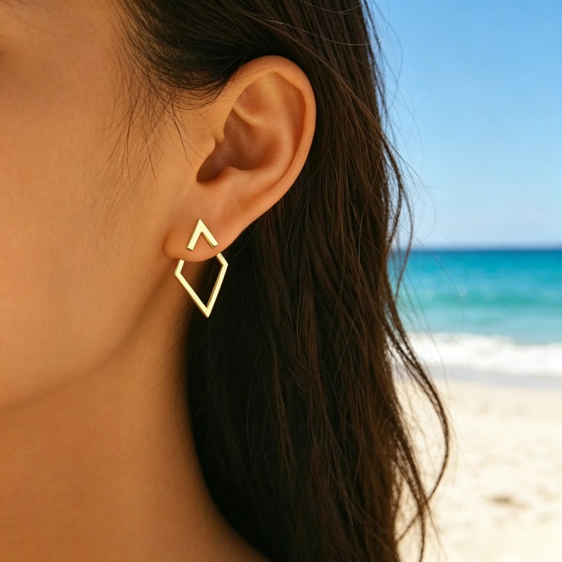 Fashion Double Layer Triangular Rhombus Stud Earrings, Geometric Style