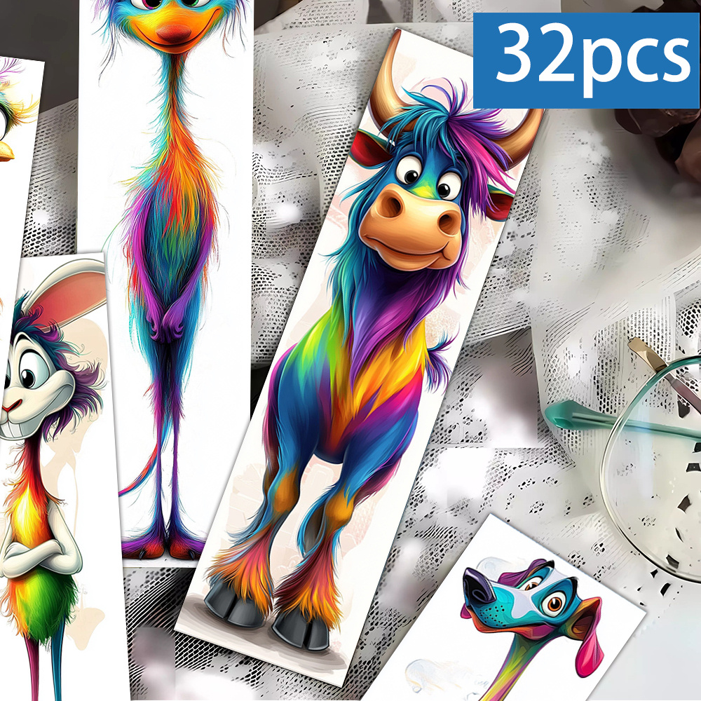 Image of 32pcs, Animal Bookmarks, Rainbow Animal Bookmarks, Gifts For Book Lovers, Diy, Narrow-page Collage Craft, For Libraries And Teachers.