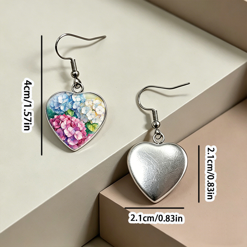 Multicolor Hydrangea Art Heart Shape Dangle Earrings
