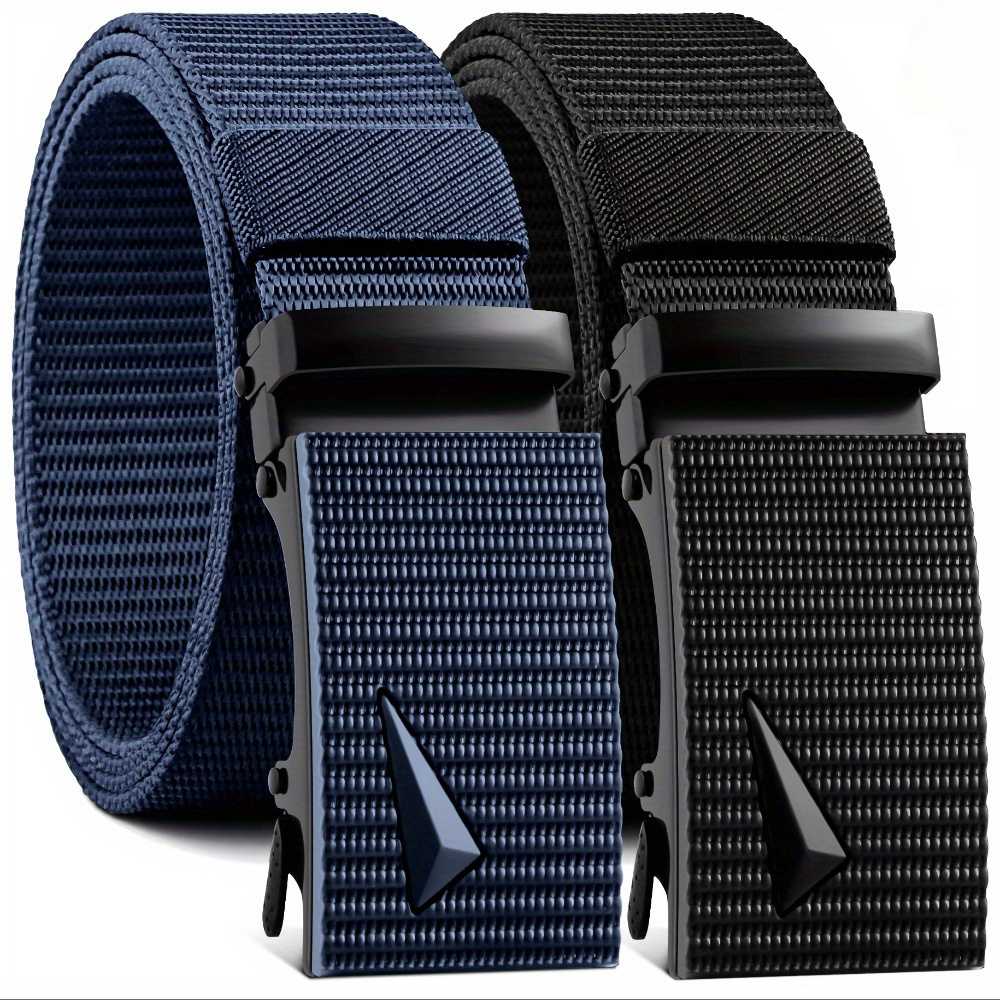 Image of 2pcs Men's Casual Belt Ratchet Belt Automatic Adjustable Belt- Outdoor Work Belt Casual Shorts Jeans Fashion Simple Versatile Suitable For Daily Commuting Party Wear