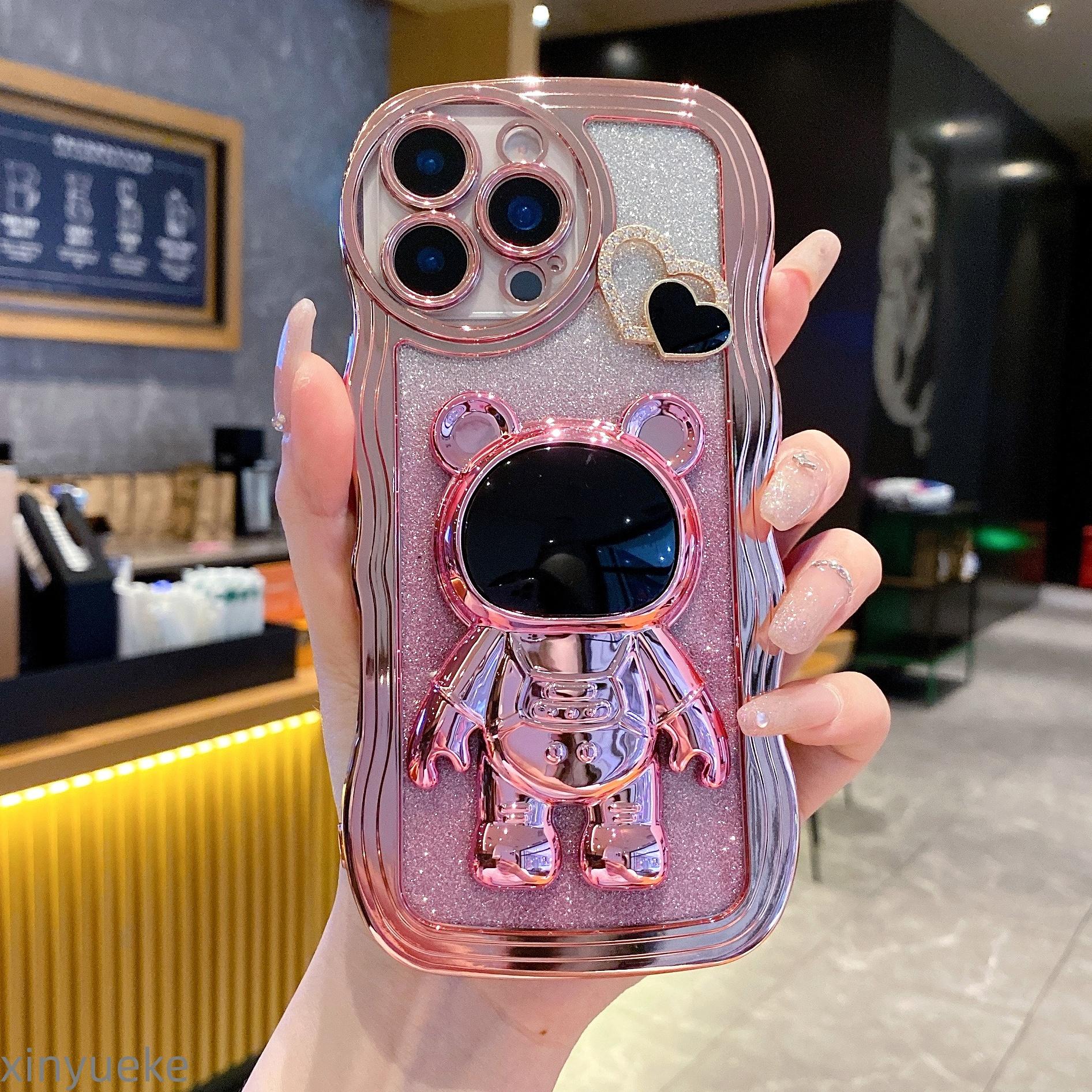TEMU Phone Case: Minimalist Luxury Wave Phone Case, 3d Stand, Glitter Back Panel, Reinforced Corners, Full Coverage Drop Protection, Suitable For
