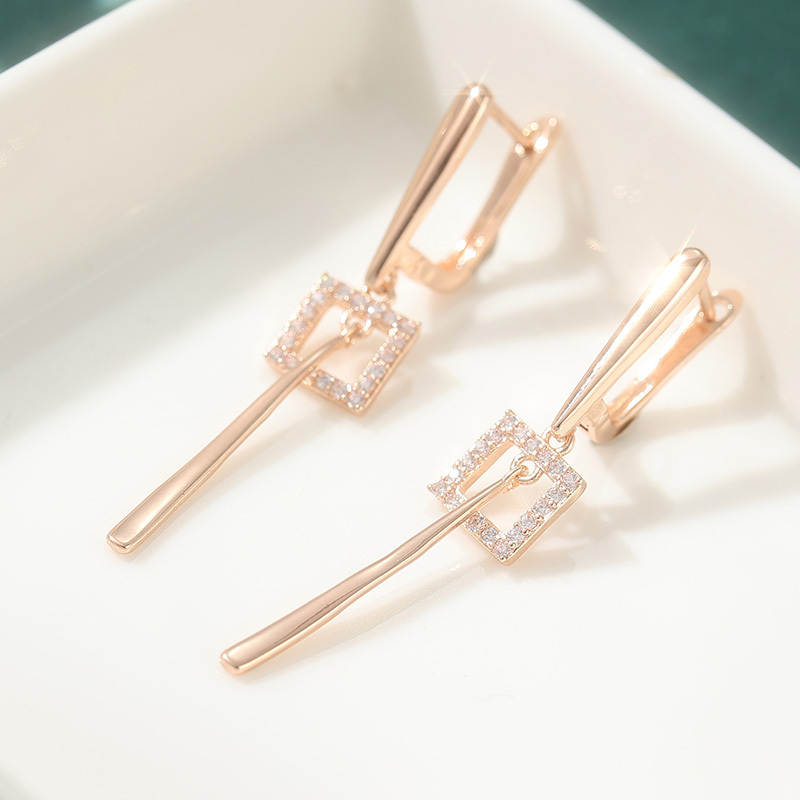 Image of 1 Pair Women's Elegant Long Drop Dangle Earrings - Kc Golden Plated Square -like Synthetic Pendant, Golden-tone Cascading Hoops For Wedding, Party, Daily Wear - Versatile Gift (luxury-like Affordable)