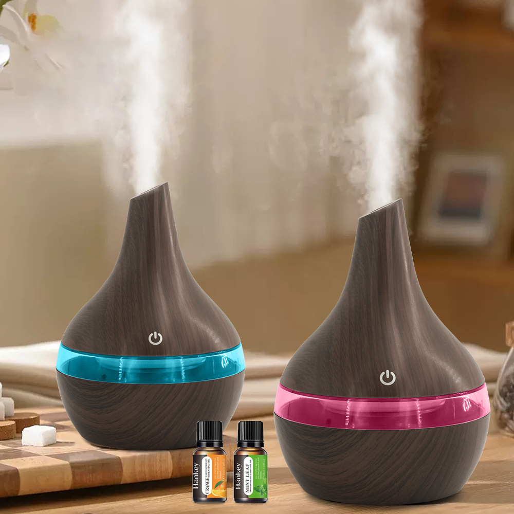 TEMU Compact Wooden Humidifier For Desk - 300ml Usb Travel-friendly Diffuser With 2 Oils, Ideal For Sma