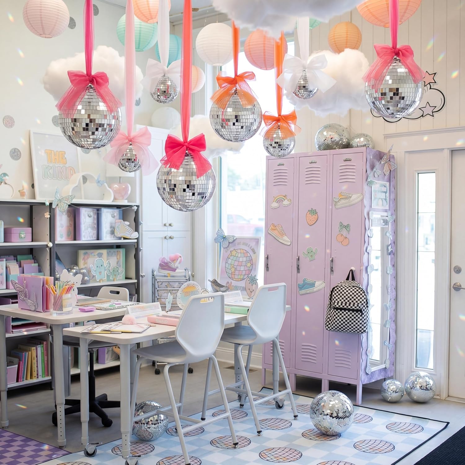 4pcs 4 6 8 Mirror Disco Ball Silver Hanging Ball with Pastel Ribbon Bow Attached Fun Large   Light Party Decor for     Dance Hall Wedding Birthday Party Classroom