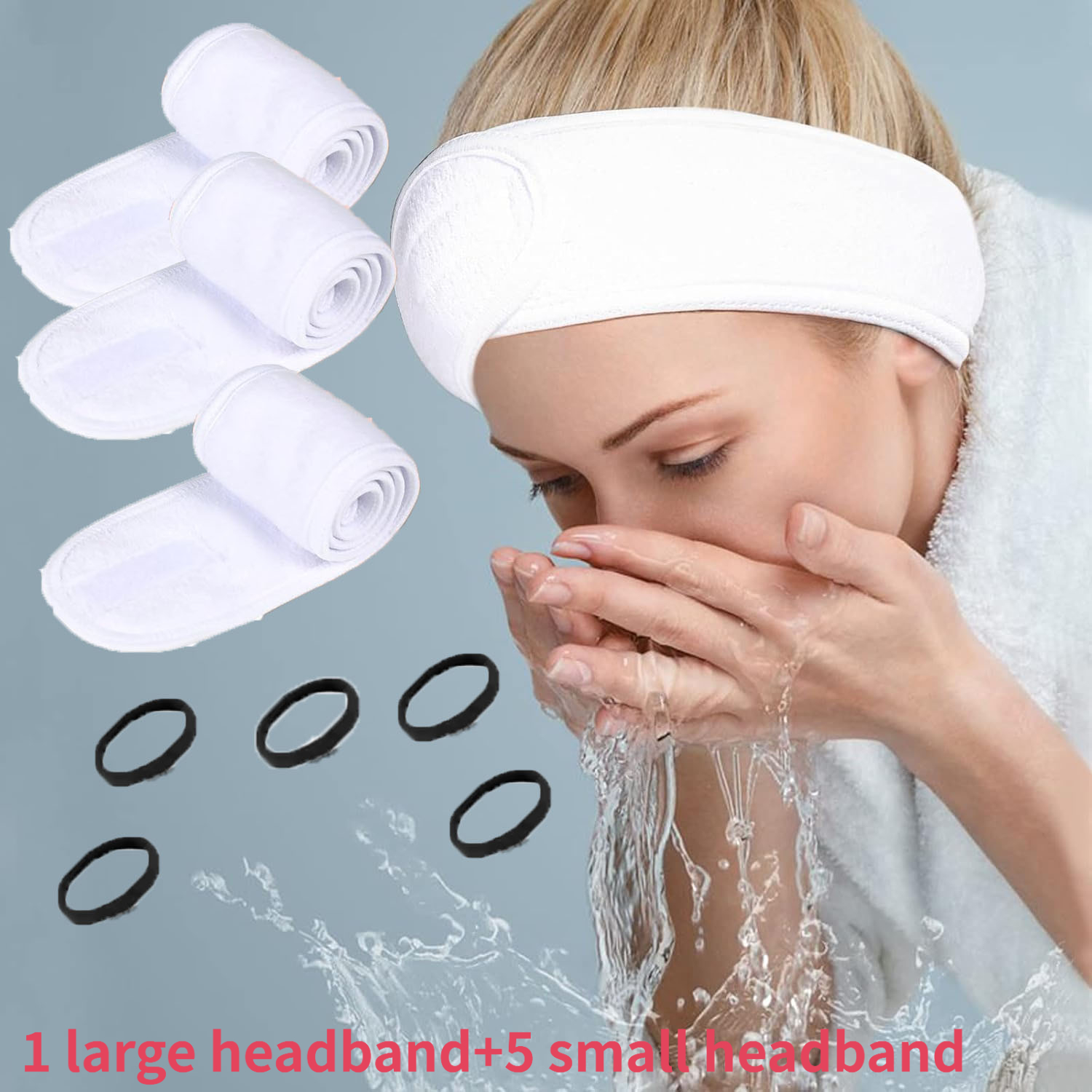 TEMU 6pcs Headband Set, 1 Headband + 5 Hair Ties, Towel Cloth Elastic Headband, Suitable For Makeup Spa, Skincare, Bathing, And Yoga, Fits Most