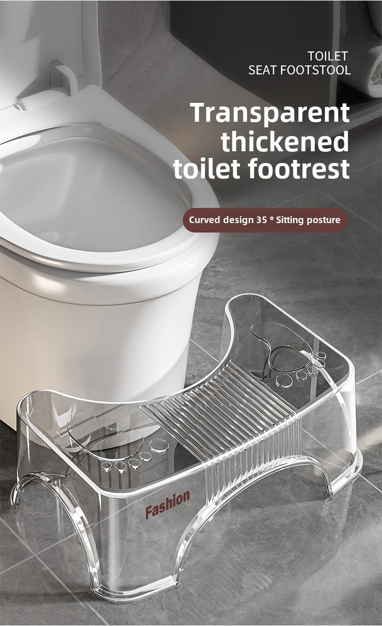 [Durable Build] Ergonomic Transparent Toilet Footstool with Double Anti-Slip Design – Sturdy, Durable PP PET Material, 45.36 KG Capacity, Curved Shape for Comfortable Bathroom Use