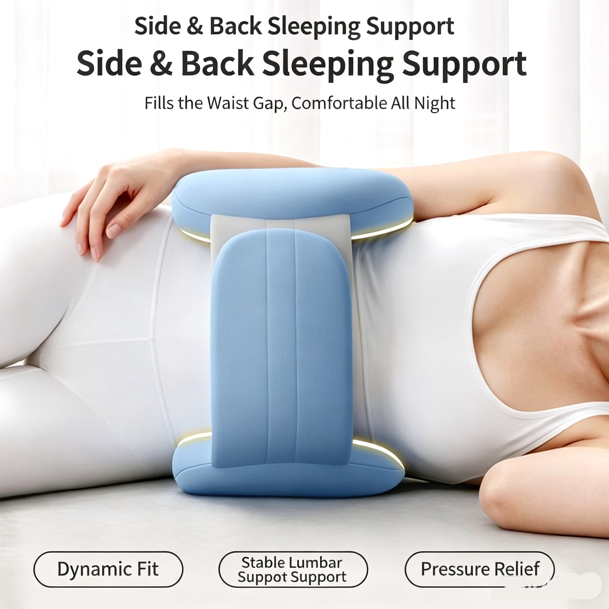 item picture 360 wrap around waist support pillow for sleeping adjustable lower back bed cushion with strap contoured 3 zone soft   for side back sleepers removable washable cover for chair