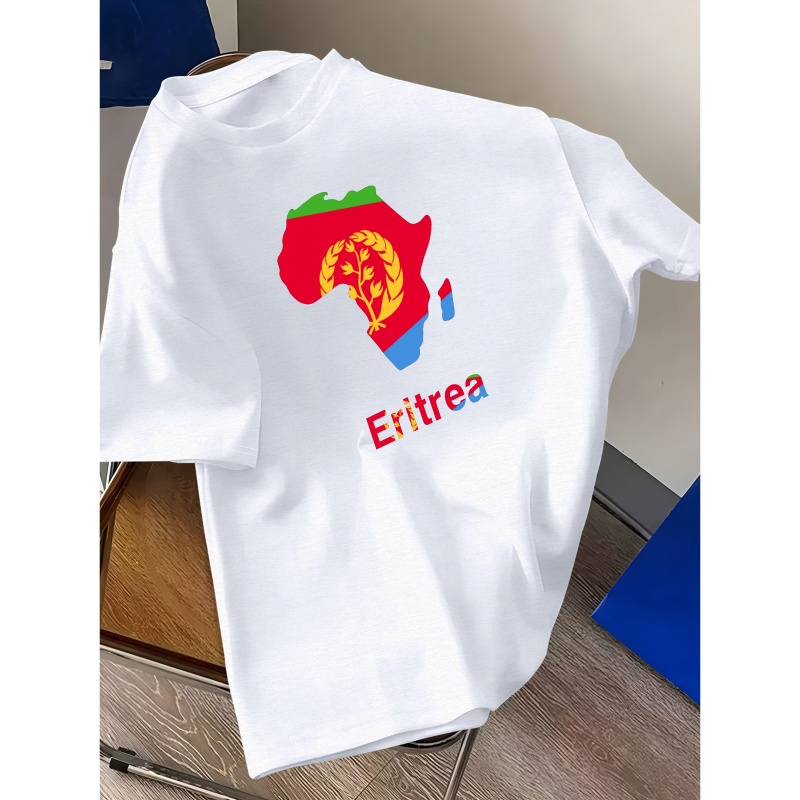 

Eritrea Geometric Print T-shirt For Men, Casual Crew Neck Short Sleeve Tee, 100% Polyester Knit Fabric, Stretch, Regular Fit, Summer Top - 150gsm