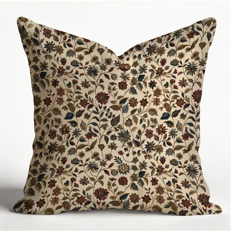 TEMU 2D Plat - 1pc, Taie d'oreiller à imprimé floral marron vintage avec floraux complexes, Design imprimé 2D, Impression , Convient aux salons de