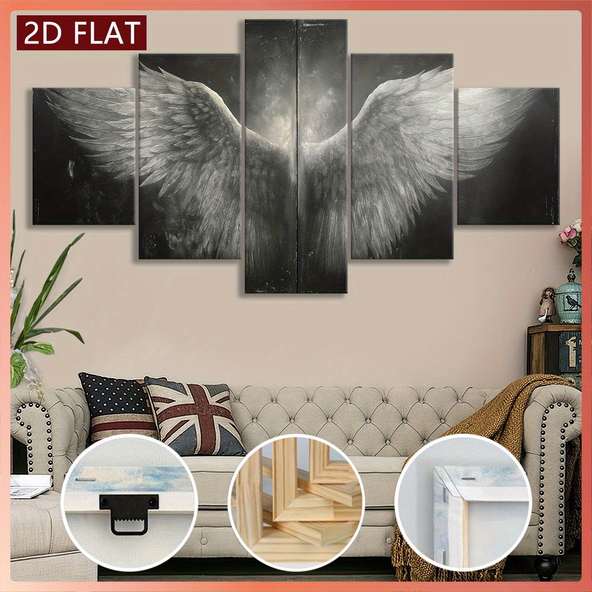 KADING Wandbild Für Wohnzimmer Große Weiße Engelsflügel Vintage Wandkunst Leinwand Gemälde Flügel Kunstwand Poster Und Drucke Dekor 70x185cm(28x73in) Innenrahmen