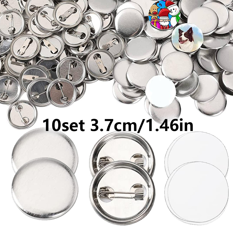 E-shop 10 Sets (Knopfteil-Set) kompatibel für DIY-Knopfmaschine – Weißblech-Knopfkappen & Kunststoff-Clips mit Abzeichen-Herstellfolie, mehrfarbige