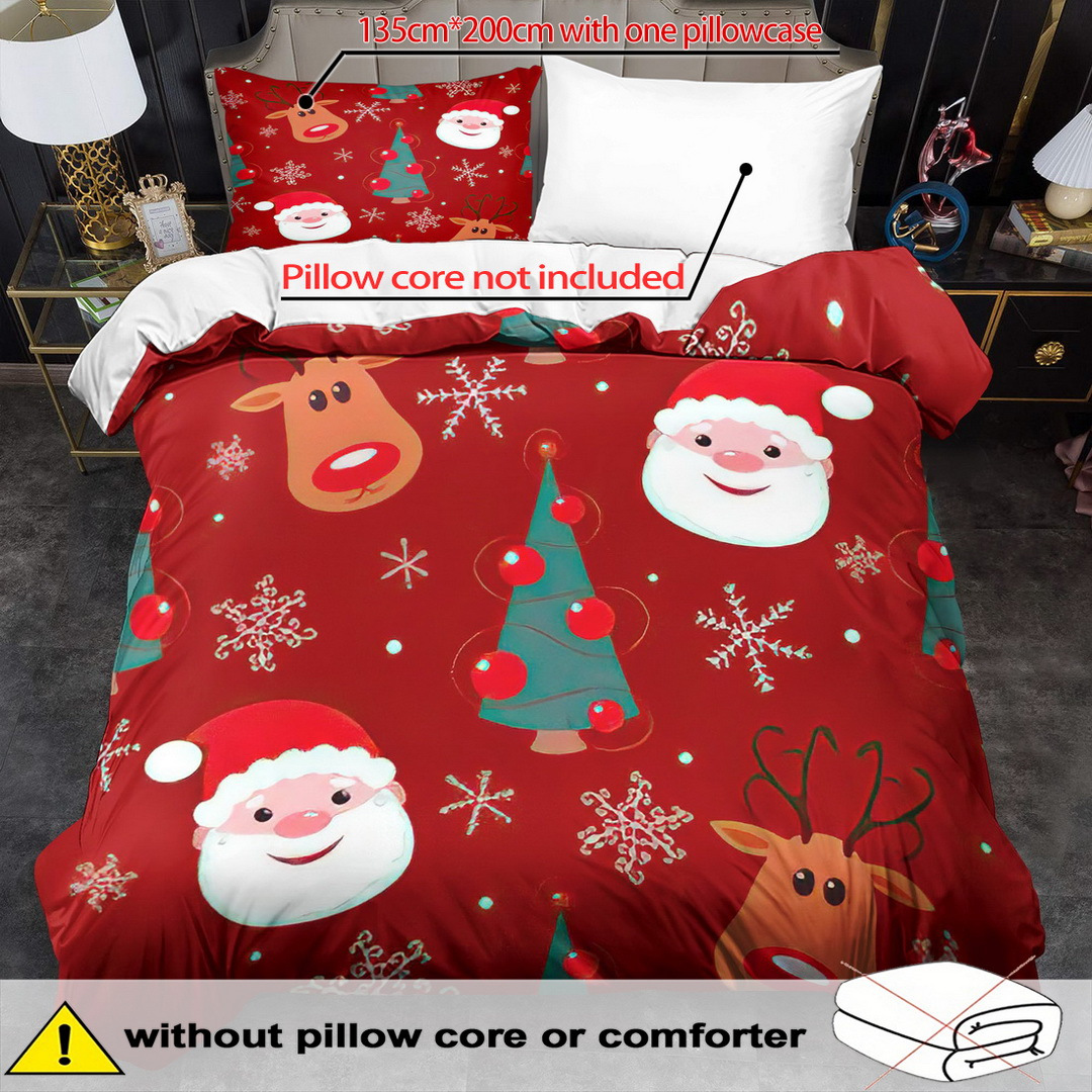TEMU Parure de Housse de Couette sur le Thème de Noël - 2/3 pièces, Douce, Confortable et Respirante, Linge de Lit Imprimé à de de Noël, Parure de