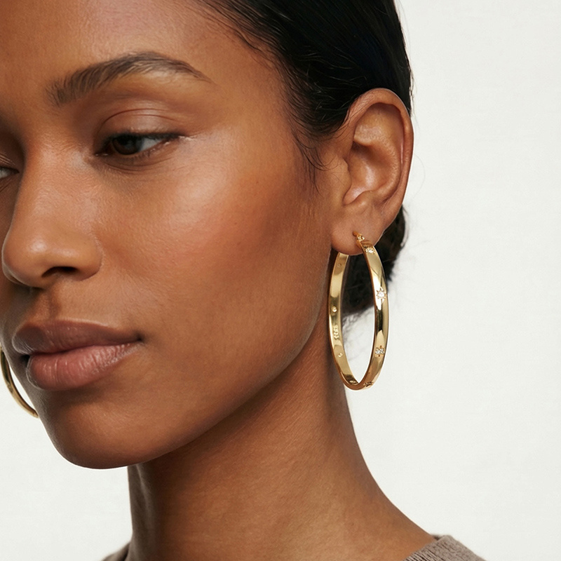 Women's 925 Silver Golden Starlight Big Hoop Earrings