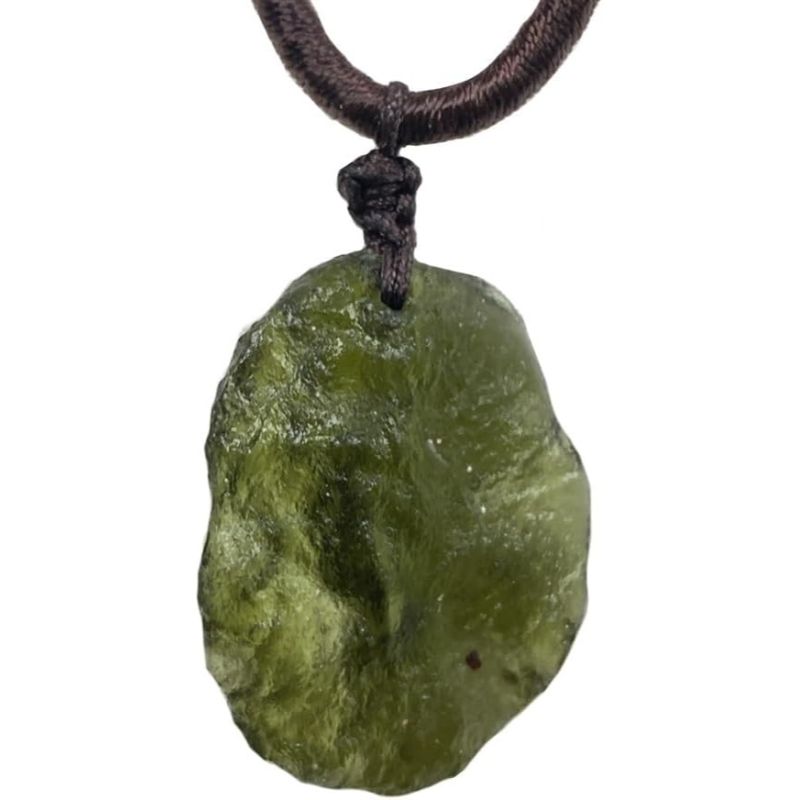 Necklace Made Of Moldavite Crystal, Featuring A Czech Meteorite Tektite Stone, For Its , In , Irregular Form