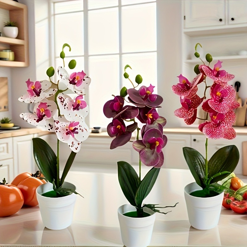 Set van 3 kunstbloemen voor huisdecoratie - Orchideeën in pot