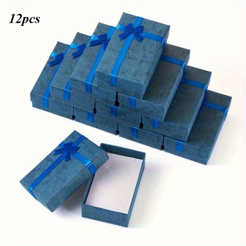TEMU 12pcs, Blue Rectangular Paper Jewelry Valentine's Day Gift Boxes With Bows For Earrings, Bracelets, Ring Display Package Storage Small Business