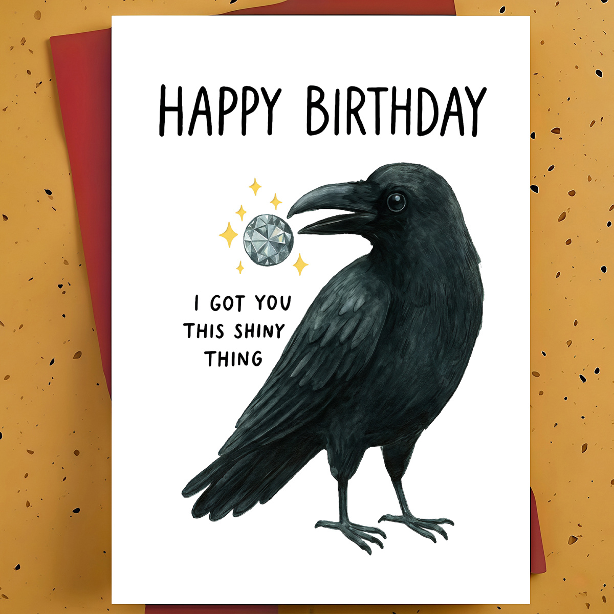TEMU 1pc Funny Happy Birthday Card With Crow And Shiny Gem Perfect For Or Coworkers Birthday Wishes Unique Greeting Card For Bird Lovers And Humor