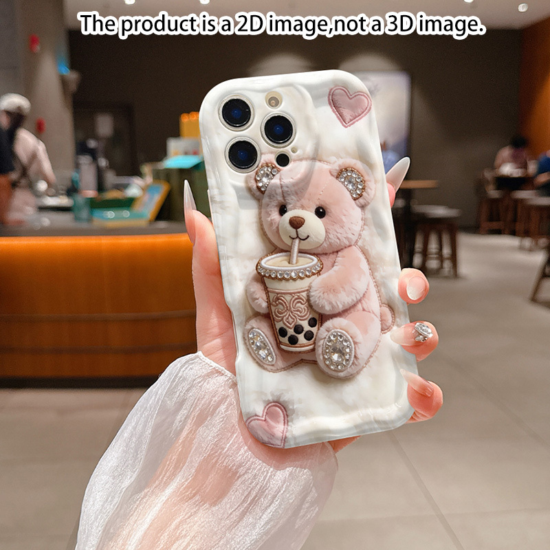 TEMU Phone Case: 2d Flat Design Pattern, Creative Milk Tea- Pattern With Creamy Wavy Edge Phone Case. Suitable For Iphone 17, 16, 15, 14, 13, 12, 11,