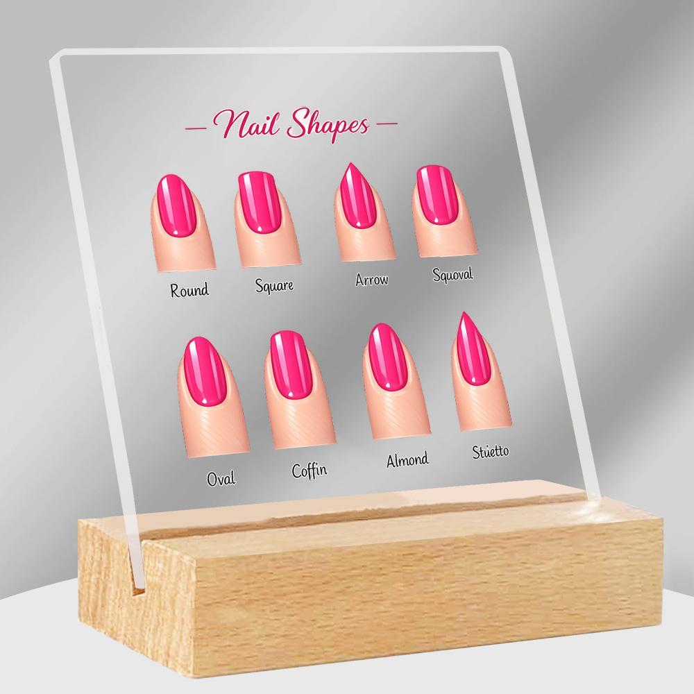 TEMU 2d Flat - [2d Flat] Acrylic Display Stand With Decorative Nail Art Design, Featuring Minimalist Pink Nail Art Patterns. This Transparent Desktop