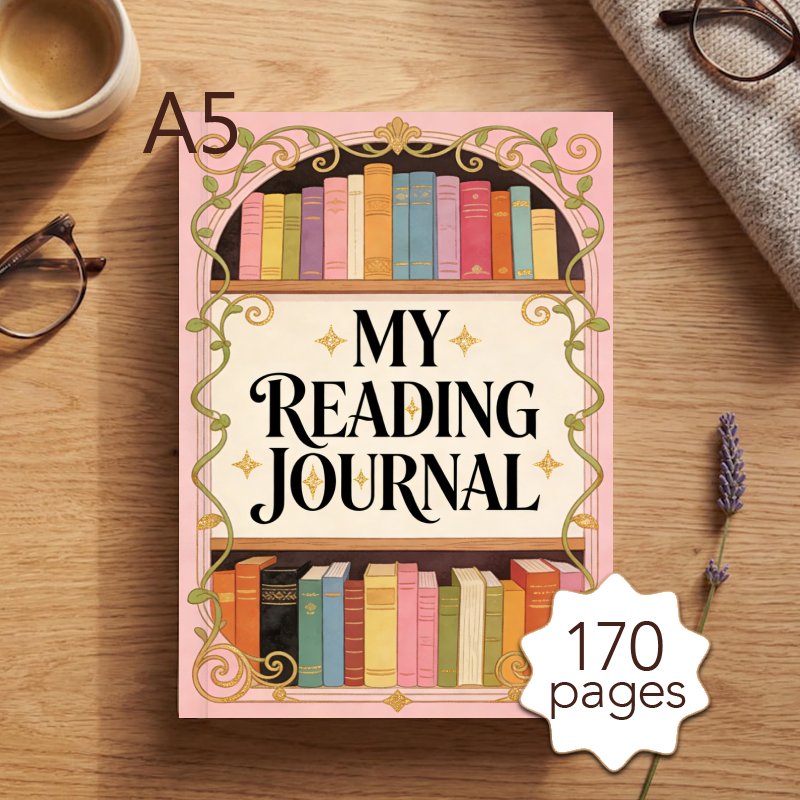 TEMU Diario de lectura A5 de 1 pieza, planificador de lectura diaria con 170 páginas, ilustración de estantería, seguimiento de libros nuevos,