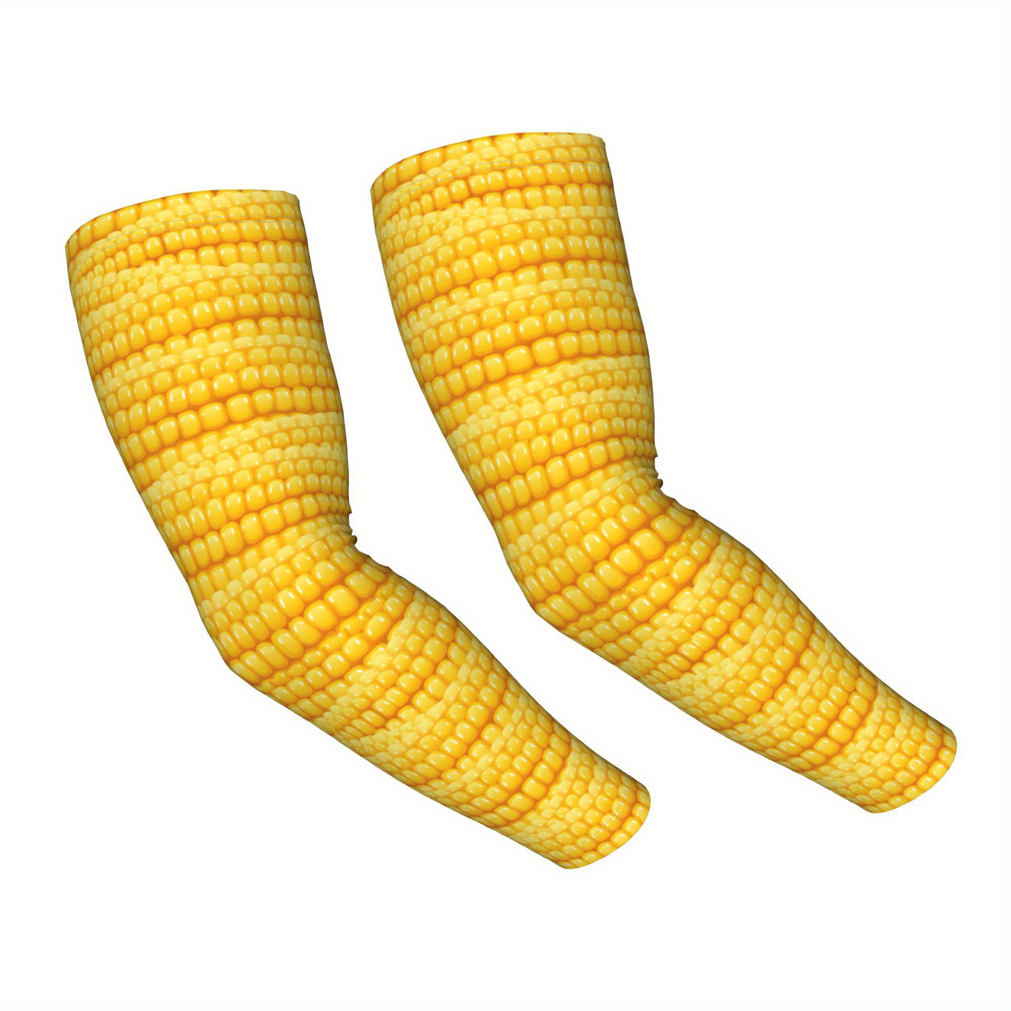 TEMU Biihudu Corn Cob Design Funny Novelty Arm Sleeves - Realistic Corn Texture, Pull-on Sportswear For Outdoor Activities & Themed Parties, Hand