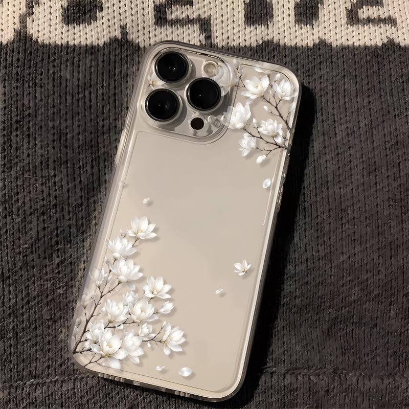 TEMU Чохол для телефону: Білий ботанічний чохол для Apple iPhone 18 17 16 15 14 13 12 11 XS Max XR X 8 7, прозорий м'який захисний чохол, ідея для