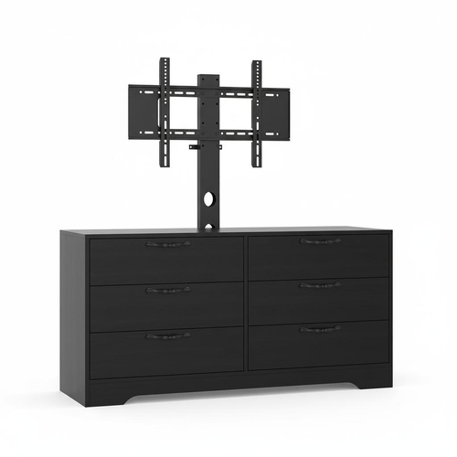 2026 tv stand with mount and 6 drawer rattan storage dresser 47 2 entertainment center for 32 85 inch tvs media console table for living room bedroom black ideal for decor