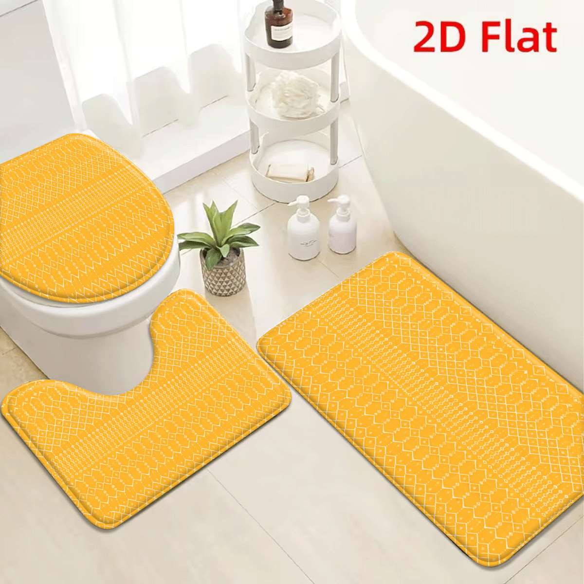 TEMU 2d Flat 3pcs Bohemian Diamond Pattern Flannel Non-slip Toilet Mat Absorbent Washable Bath Mat Home Decor Kitchen Bathroom Floor Mat
