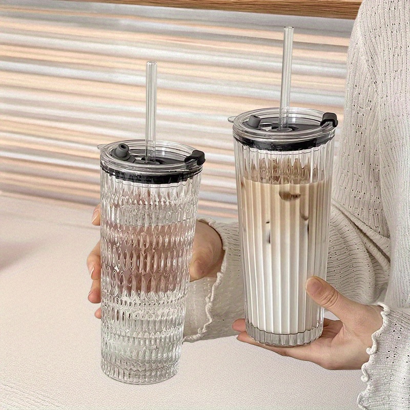 large capacity clear   cup with lid built in straw elegant modern tumbler for iced americanos home office or gifts durable glass construction spill proof design for hot cold beverages office drinkware contemporary drinkware premium drink container reusable drinkware gift   Product details 6