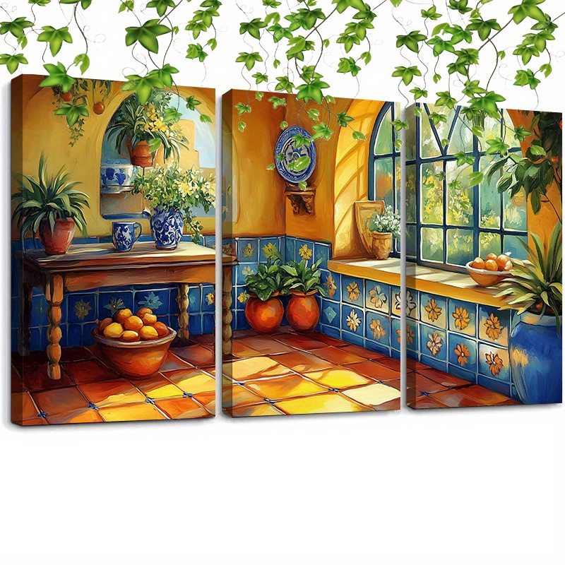 

3pcs Mexican Set - Plants & Traditional , 12x16 - For Dining & Decor