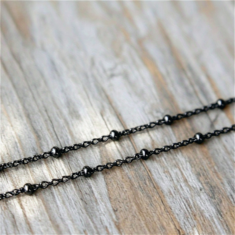 Stainless Steel Black Bead Chain Necklace, Adjustable Fine Beaded Chain