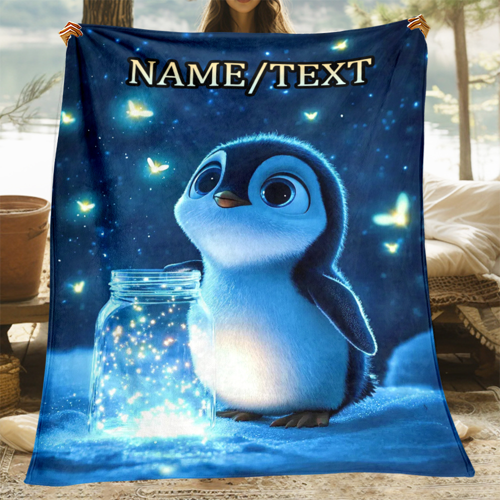 

Personalized Penguin-themed Flannel Blanket - Soft, Lightweight & Throw For Couch, Bed, Travel & Office - Custom Name Option - Perfect Gift For Family & Friends