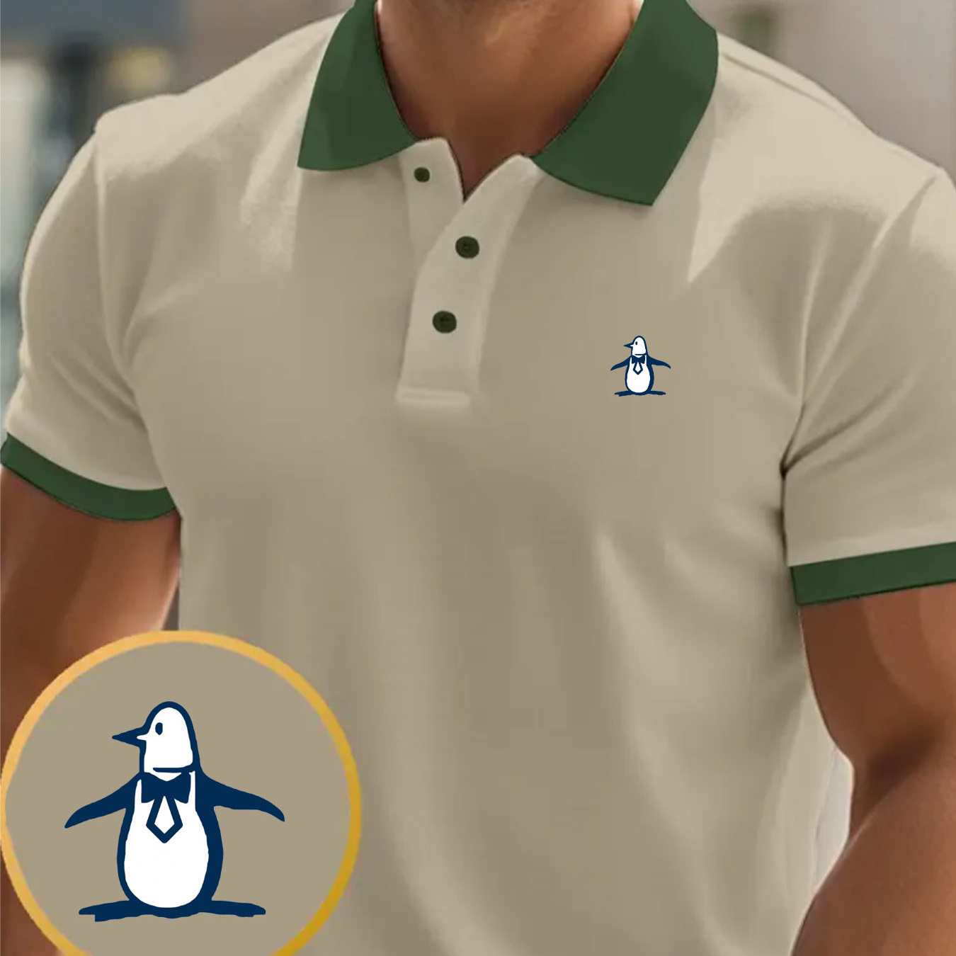 

L2075 Penguin Gentleman Print Men's Short-sleeve Golf Shirt, Comfortable Business Casual Tennis Training Top.