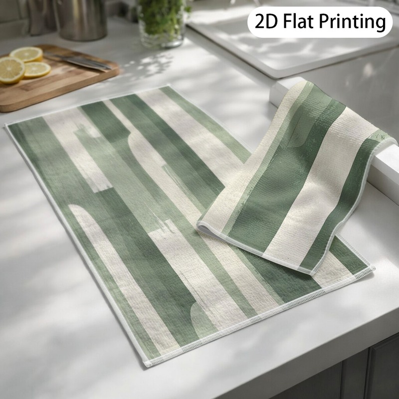 TEMU 2pcs Cozy Kitchen Scene Sage Green Wavy Stripes Abstract Dish Towel Farmhouse Minimalist Modern 16 X 24 Inch (40 X 60 Cm) Home Kitchen Towel
