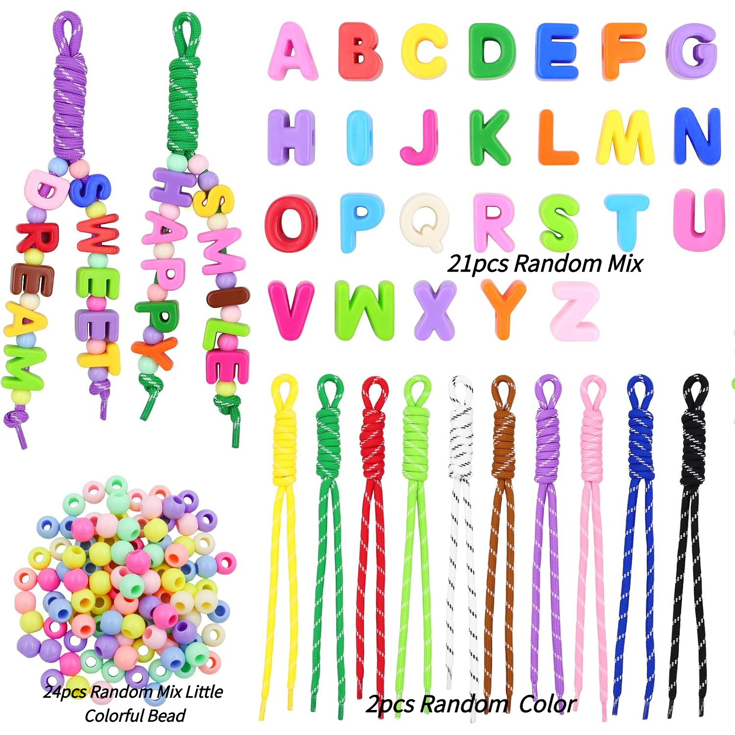 TEMU Set de Paracord con Cuentas de Grandes de 47 piezas, 21 cuentas de aleatorias 3D A-Z, 2 correas de paracord aleatorios cuentas espaciadoras.