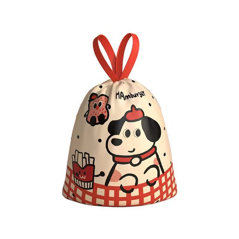 Image of 1roll/ 100pcs Cute Hamburger Dog Drawstring Trash Bags, Thickened Heavy Duty Garbage Bags With , Leakproof Puncture Resistant Auto Tie Bin Liners For 0-20l Trash Cans, Kitchen, Home, Office