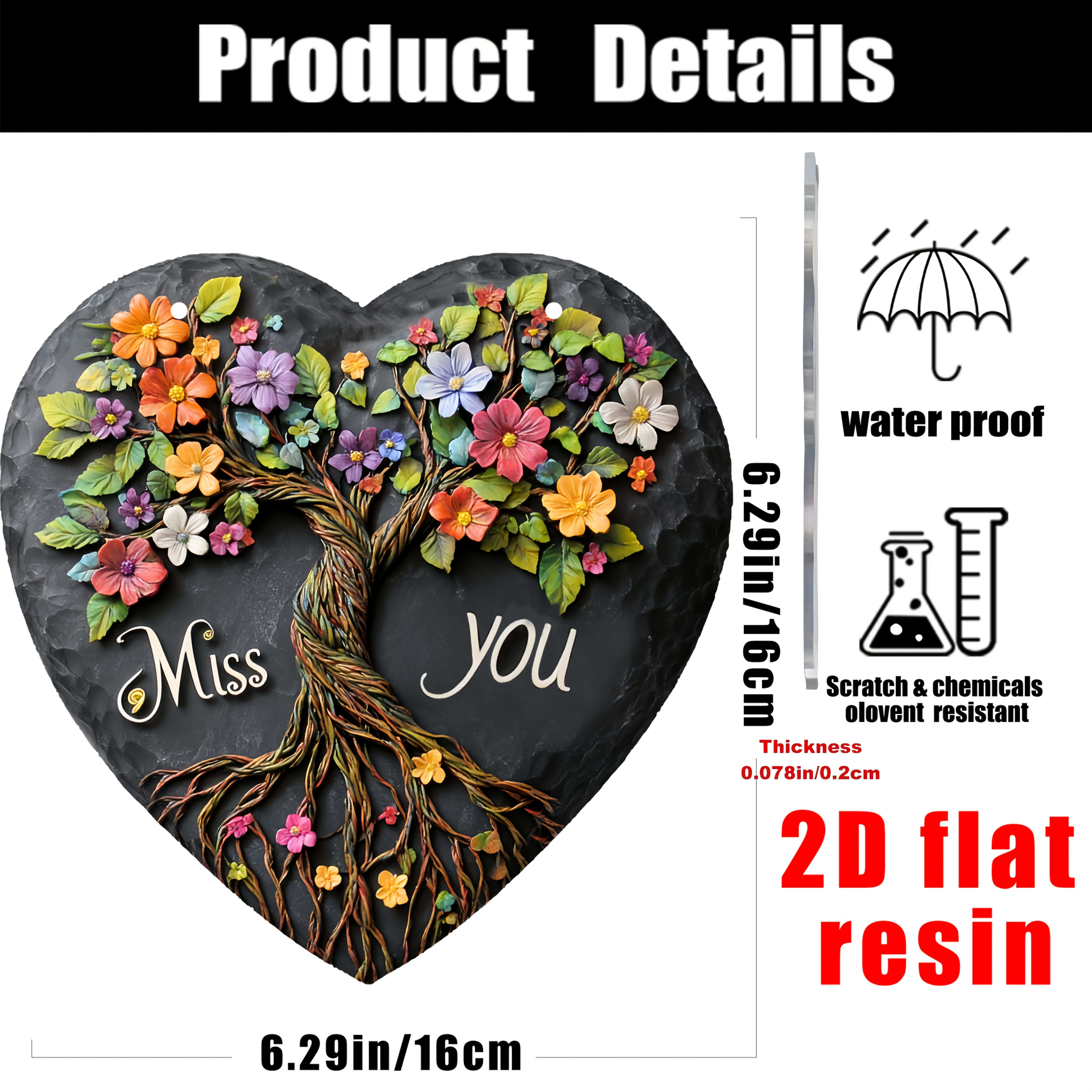 TEMU 2d Flat, 1pc '' Heart-shaped Memorial Plaque With Colored Trees & Flowers - -themed Suitable For Mourning Loss Of Pet Or Human, Acrylic Keepsake
