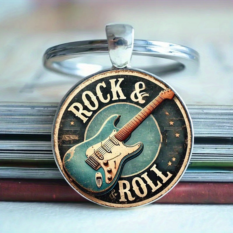 

1pc Vintage Rock & Roll Guitar Keychain - Zinc Alloy, Theme With Distressed Guitar Design - Ideal Birthday Gift For Guitar Enthusiasts