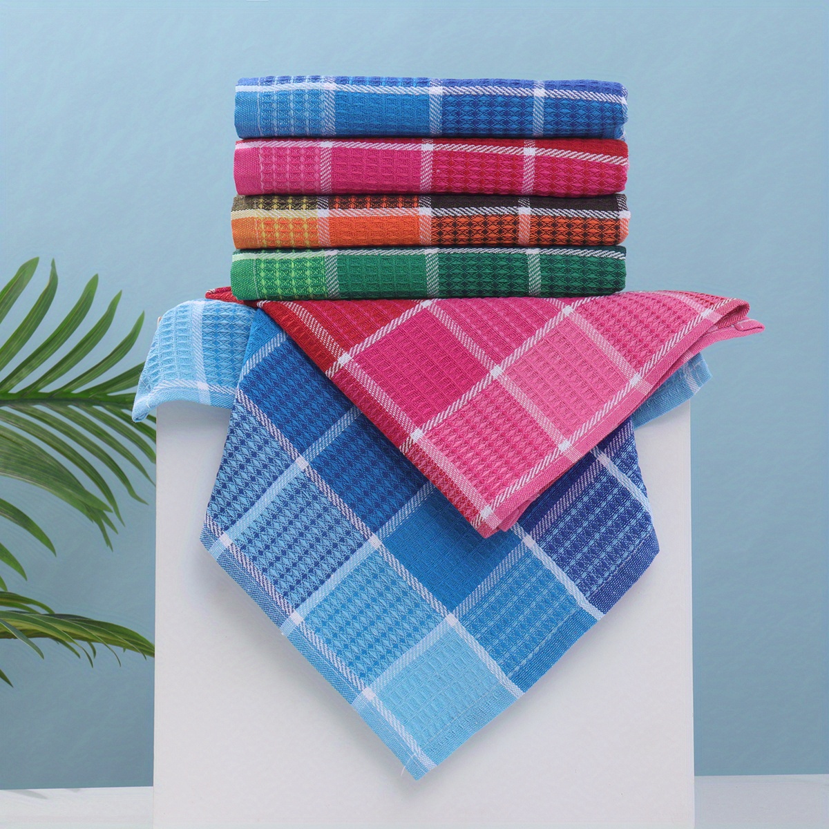 6/12pcs Premium Dishcloths Set, Multicolor Checkered Kitchen Towels, Waffle Weave Cleaning Cloths, Highly Absorbent Scouring Pads, Suitable for Bar Counters and Kitchens