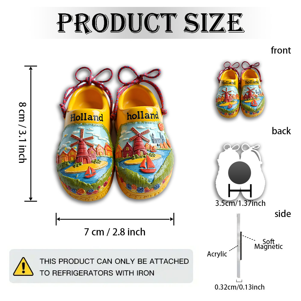 TEMU A 2d Flat Magnet, Made Of Acrylic And Rubber, Blending Dutch With Modern Decor - Featuring Clogs And Classic Windmill And Sailboat Patterns -