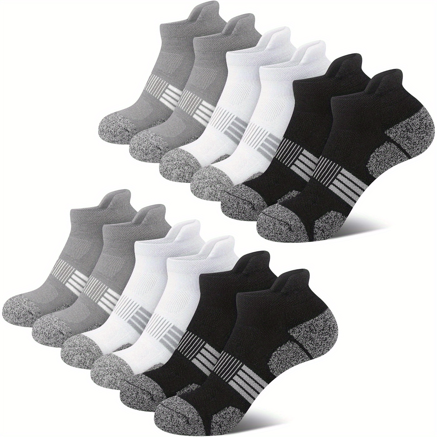 E-shop 6 Paar Damen Kompressionslaufsocken mit Dicker Gepolsterte Knöchel, Gestreiftes Design, Atmungsaktives Polyester, Maschinenwaschbar für