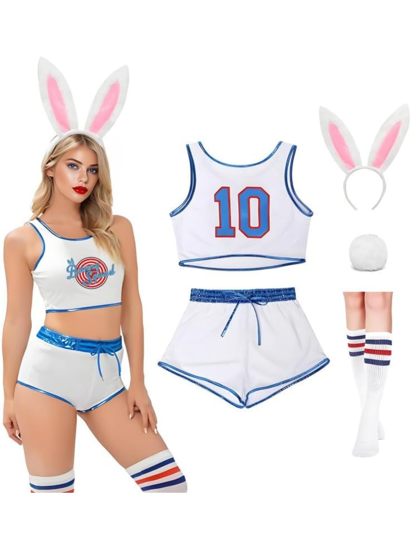 Womens Halloween Bunny Jersey Set 90s Adult Basketball Costume Space Movie  Outfit & Shorts *-XXL