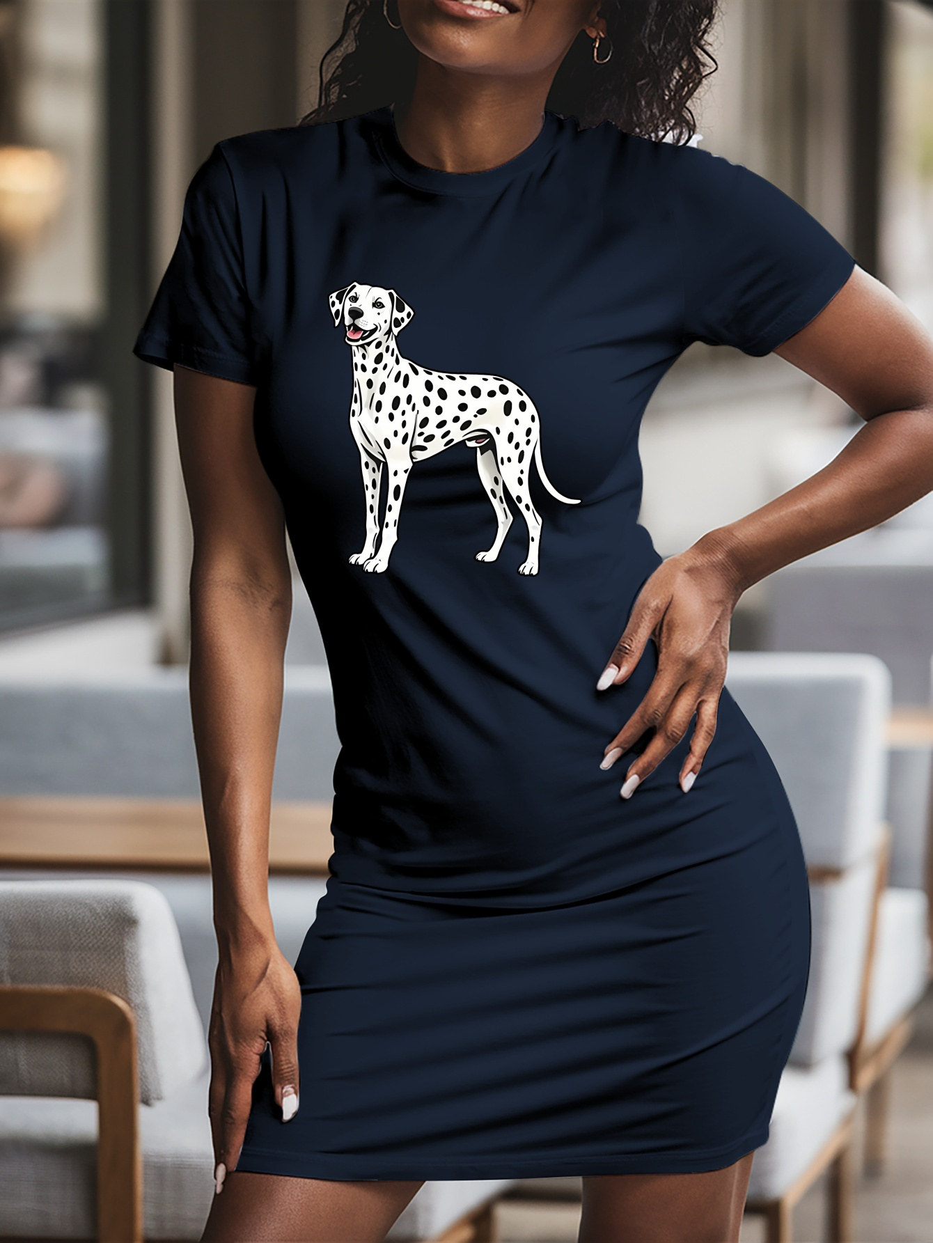 Shirt Dress Womens Dog Print Dress 2025 Womens Vibrant Orange T