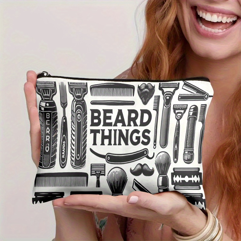 TEMU Cosmetic Bag 1pc, Beard Trimming Tools Collection, Lightweight Zipper Design Toiletry Bag, Suitable For Travel And Daily Use Multifunctional Storage Bag For Stationery