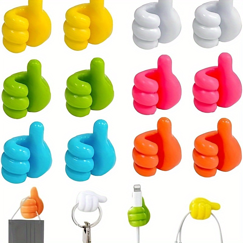 

10-pack Plastic Thumb Shaped Wall Hooks - Fashion Style, Multi- Self-adhesive Mount, For Dorm, Kitchen, Bedroom - Strong Paste Utility Hooks With No Nail Needed