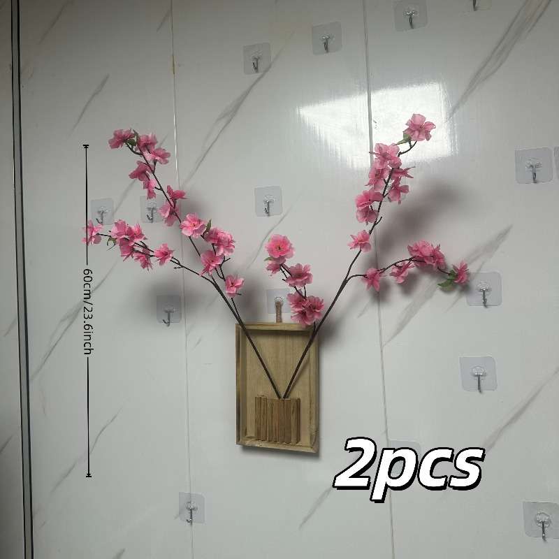 TEMU 2pcs 23.6-inch Artificial Cherry Trees - Outdoor Faux Flowers, And Peach Trees, Maintenance-free, Aesthetic Decor, Suitable For Indoor And