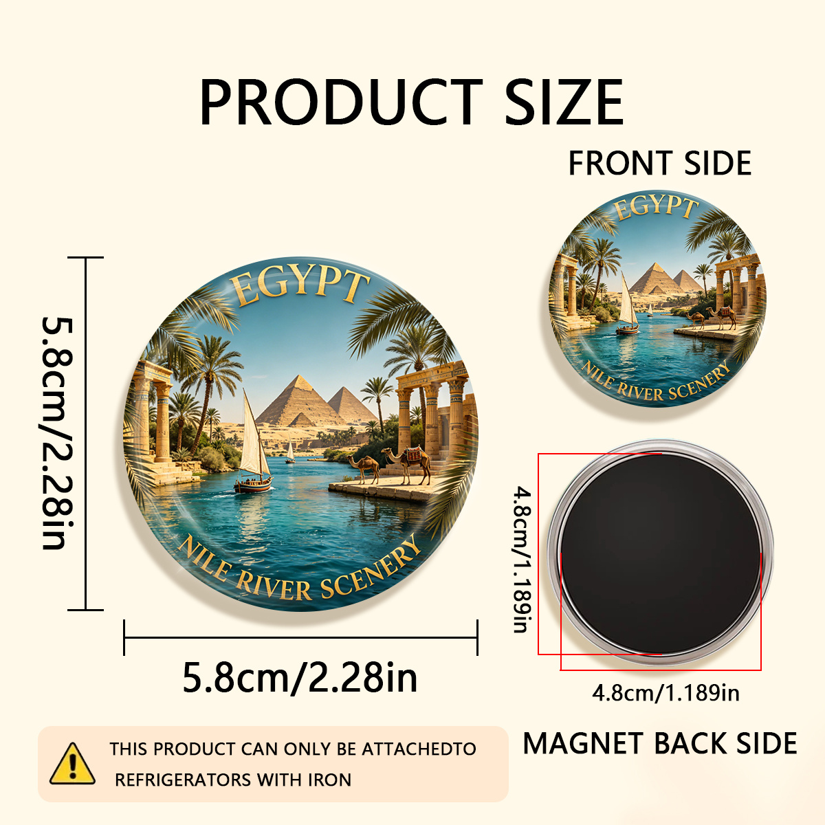 TEMU 1pc 2d Flat Egypt Scenery Durable Round Fridge Magnet, Suitable For To Refrigerators, Whiteboards, Handicrafts, Photos, Stickers, Postcards,