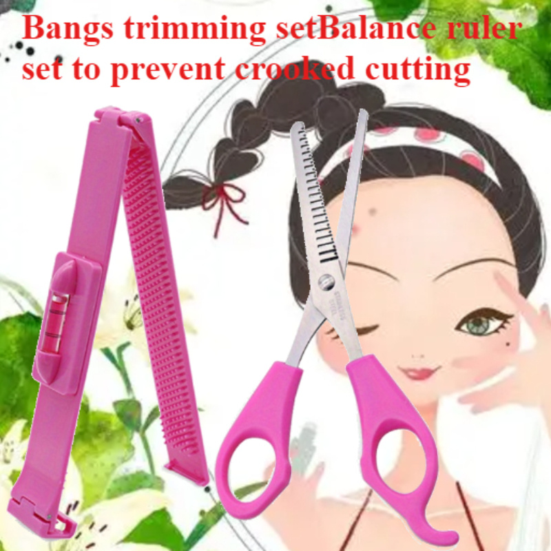 

2pcs Hair Trimming Set, Stainless Steel Scissors With Handles, Precision Haircutting And Thinning Shears For Home And Salon Use, With Adjustable Balance Ruler