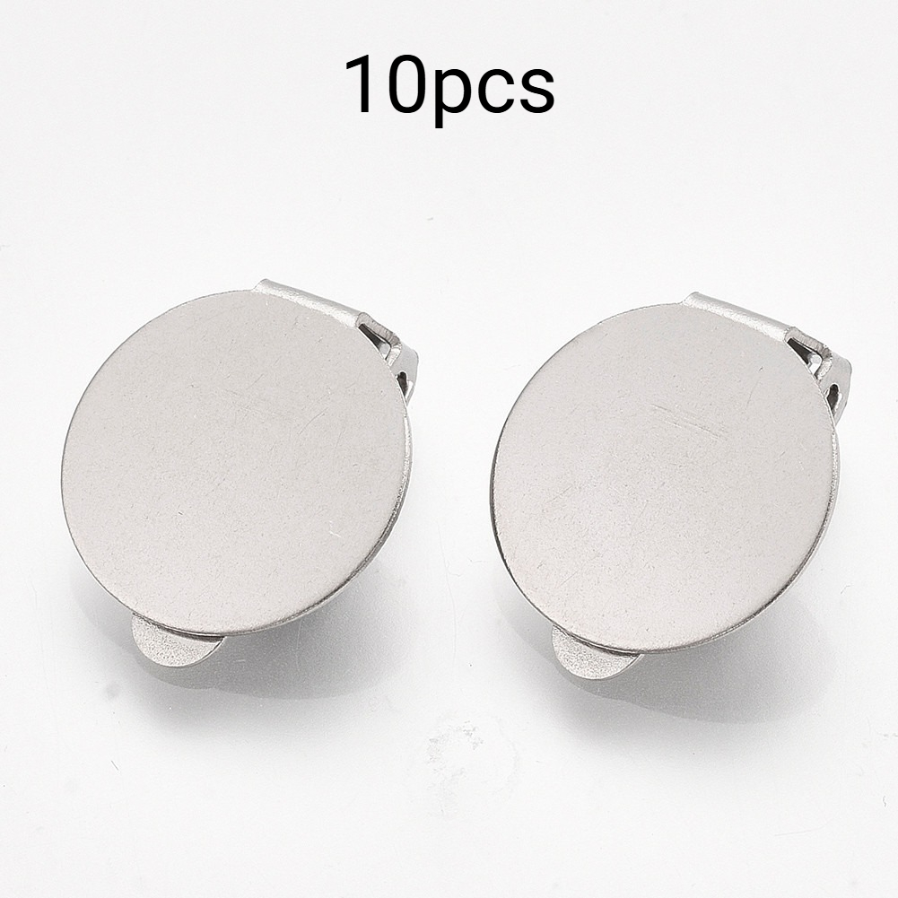 TEMU Fornituras para aretes de acero inoxidable 304 de clip, 2D, 10 piezas, con redonda , redondas , color acero inoxidable, para hacer aretes DIY,