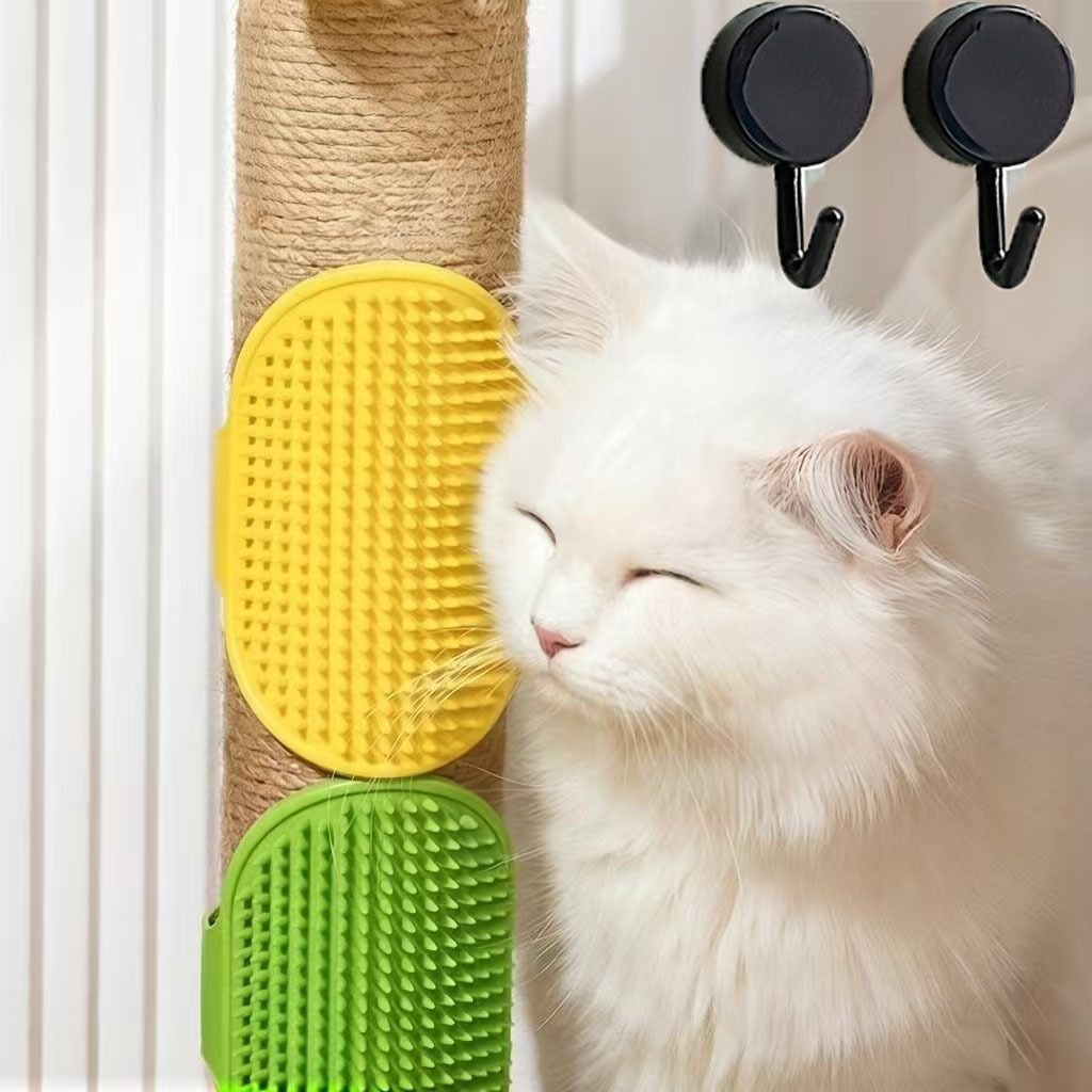 TEMU Set da 4 pezzi (2 pettini massaggianti con spazzole raschianti e 2 ganci da parete) con casuale, spazzola da bagno per animali domestici, guanti
